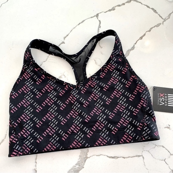 Victoria’s Secret Sport Black Pink Logo RacerBack Player Sports Bra Medium M - Picture 1 of 5